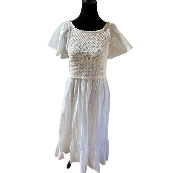 Zara Crochet Linen Maxi Dress Low Back Flutter Sleeve Women’s XL - Picture 10 of 16